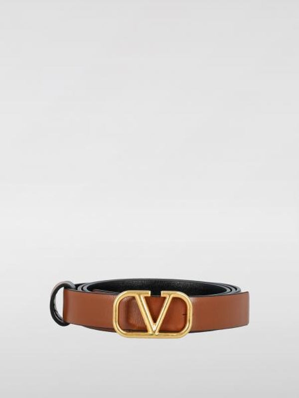 V Logo Buckle Leather Belt