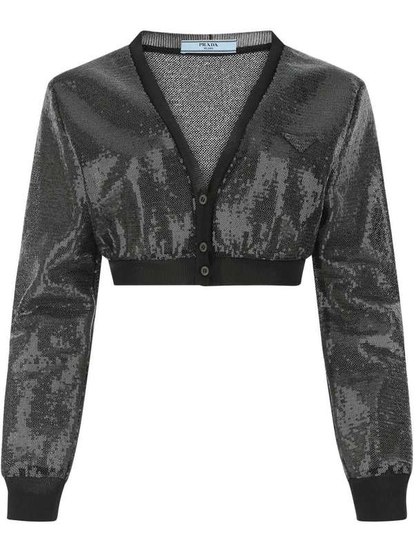 Allover Sequin Embroidered Tulle Crop
  Cardigan