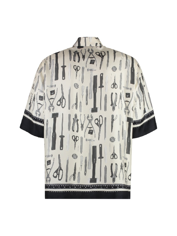 Allover Tool Printing Silk Short-Sleeve
  Shirt