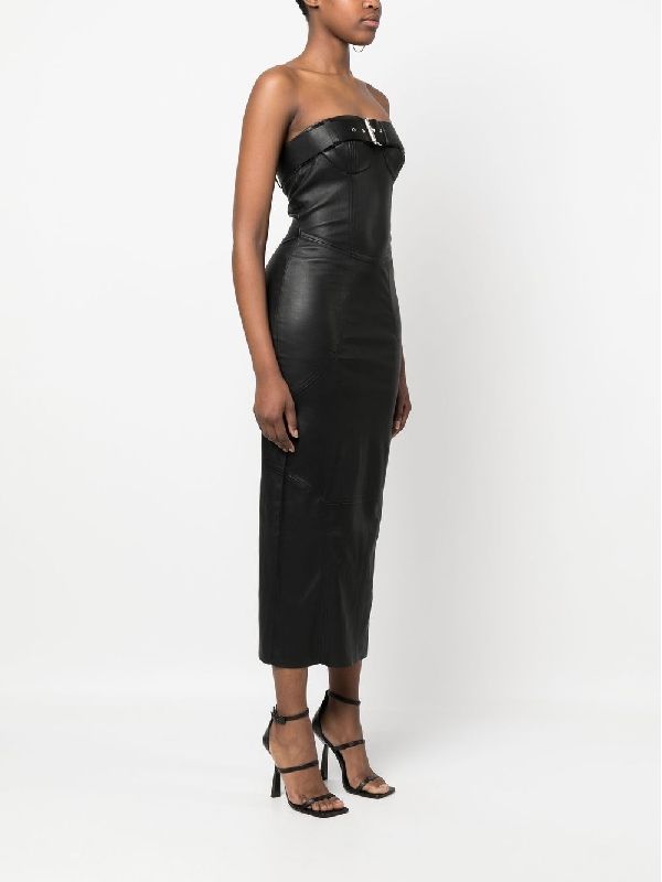 Buckle Belted Lambskin Bustier Dress