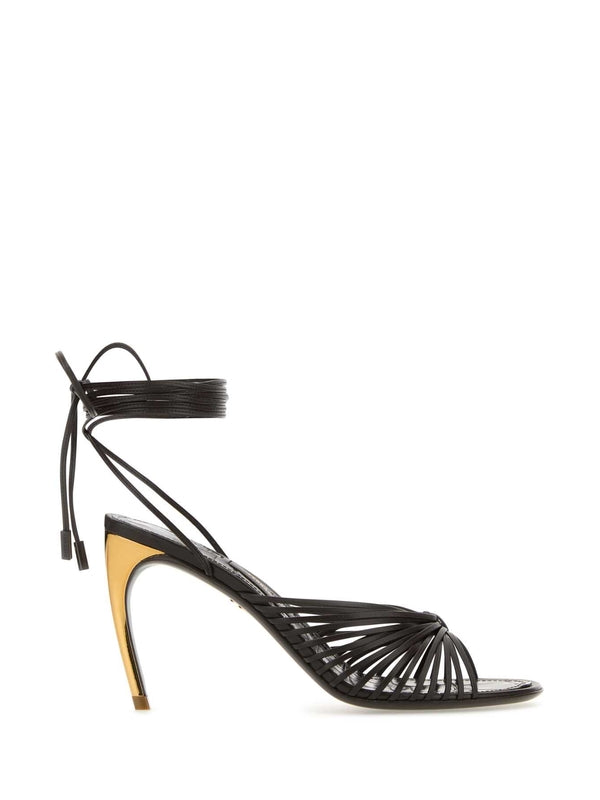 Curved Leather Strap Sandal Heels