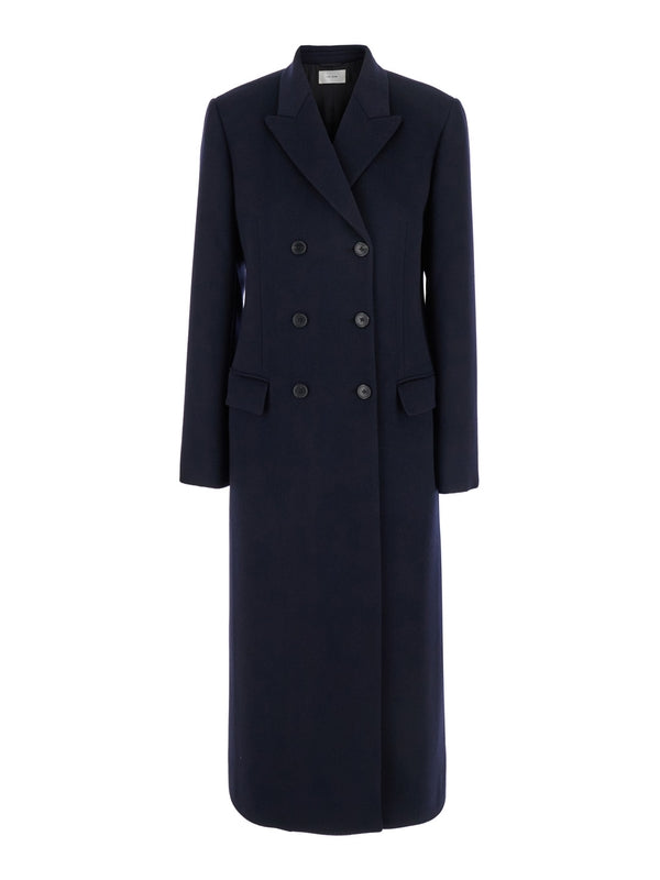'Woody' Blue Double-Breasted Coat with Peak Revers in Cashmere Woman Coats