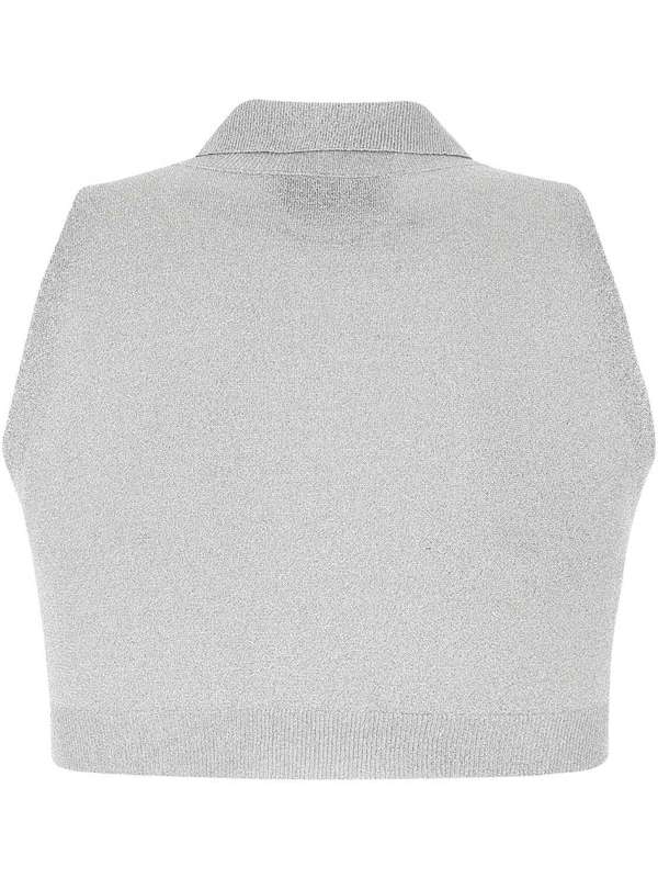 Silver Lurex Polo Collar Crop Vest