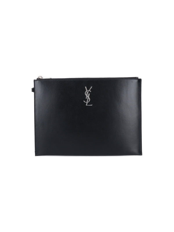 Cassandra Logo Leather Clutch Bag