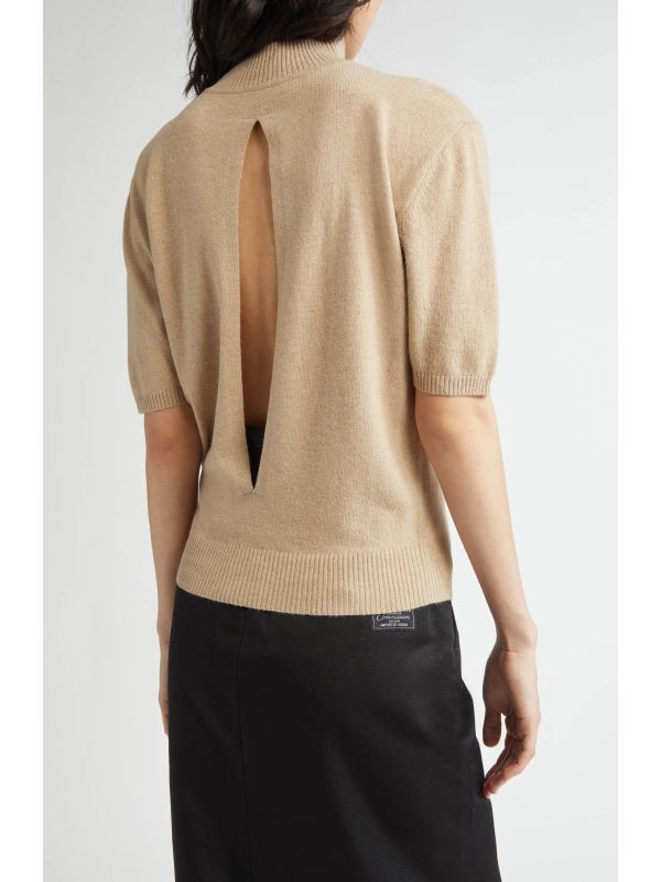 Back Cutout High Neck Short Sleeve Knit