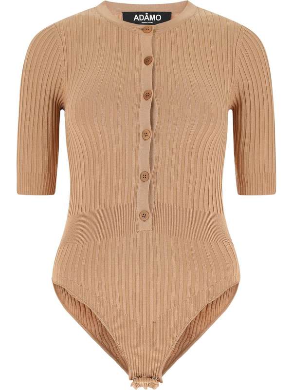 Brown Rib Henley Button Bodysuit