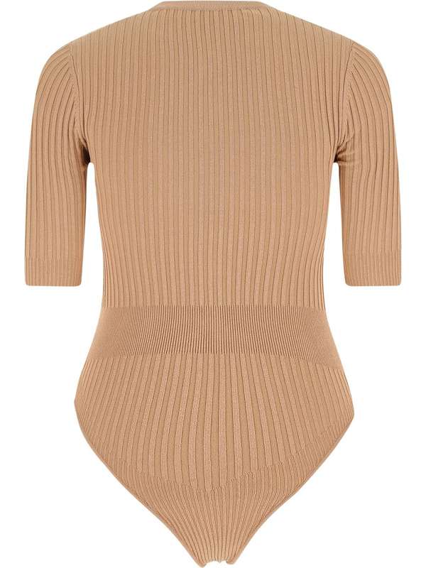 Brown Rib Henley Button Bodysuit