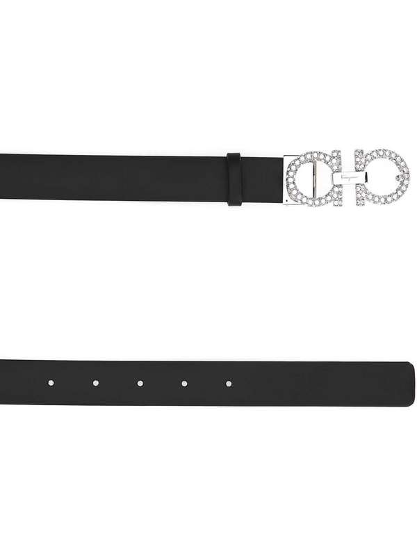 Crystal Gancini Embellished Leather Belt