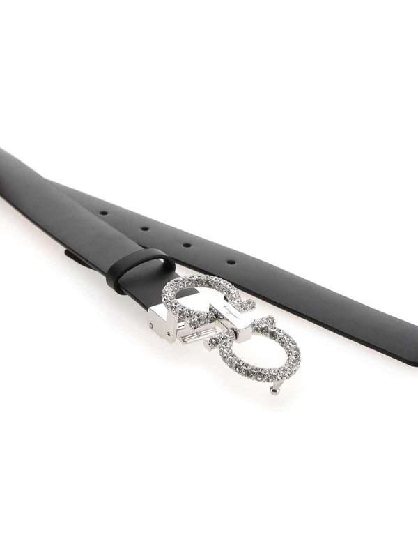 Crystal Gancini Embellished Leather Belt