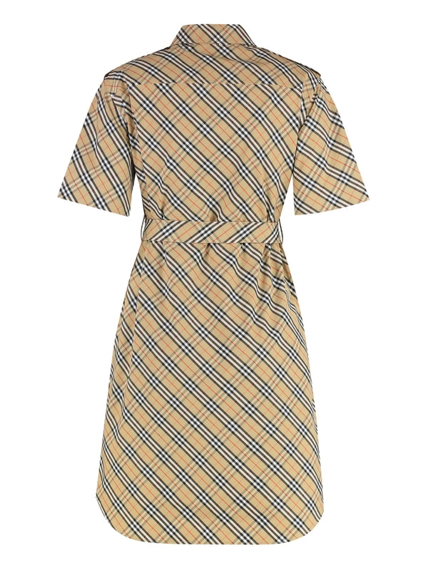 Belt Check Pattern Shirt Dress