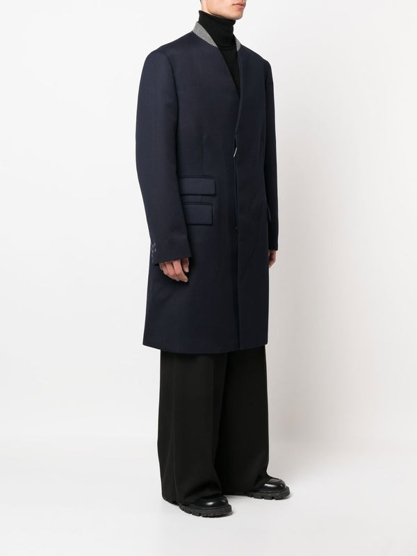 Back Stitch Collarless Single
  Wool Coat