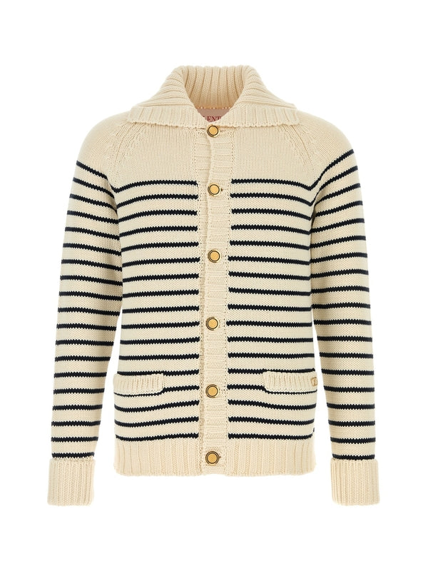 V Logo Pocket Stripe Cardigan