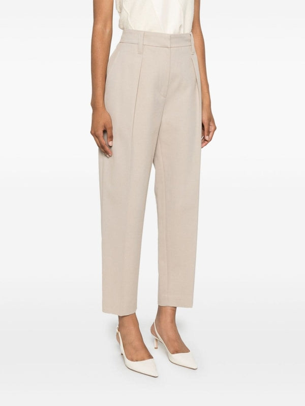 Beige Cotton Wool Tailored
  Pants