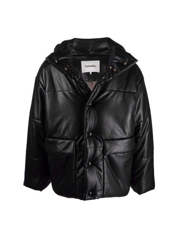 Faux Leather Hoodie Padded Jacket