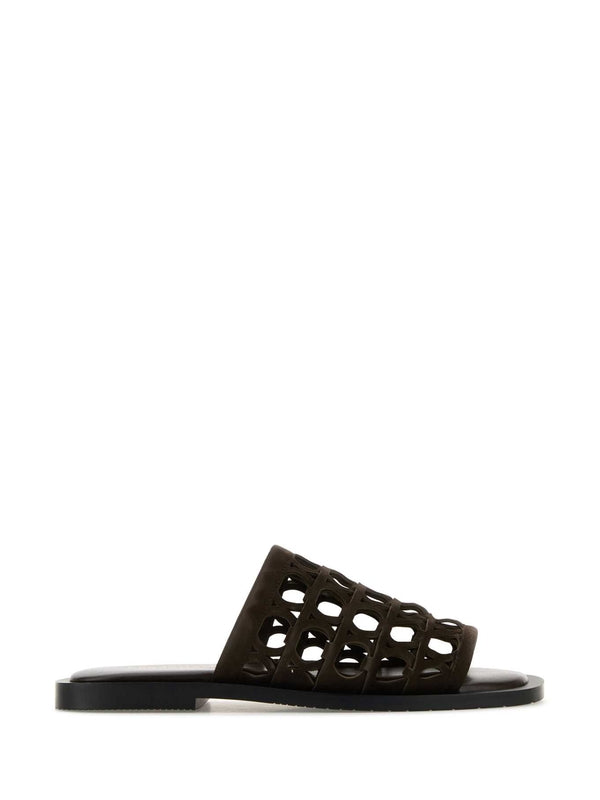 Gancini Openwork Leather Slides