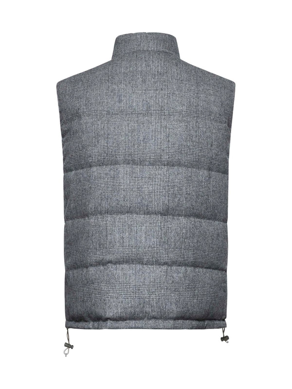 Check Pattern High Neck Wool Blend Padded Vest
