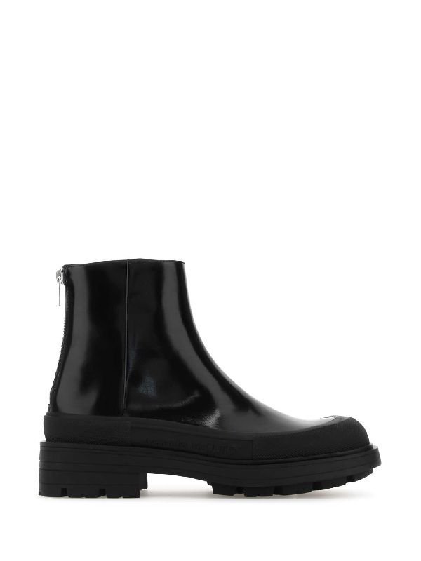 Logo Sole Black Calfskin Ankle Boots