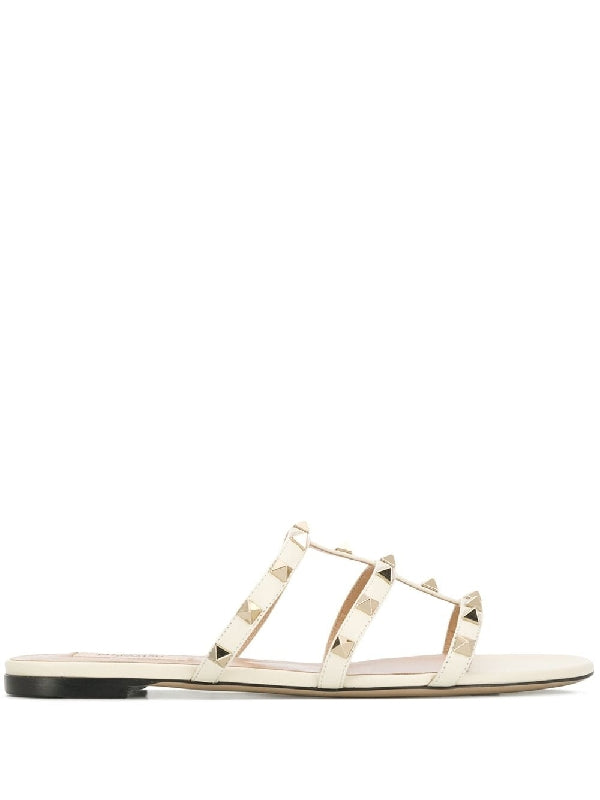 VALENTINO - Rockstud Leather Flat Sandals - Jente