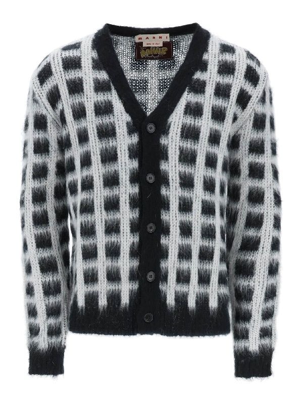 Brushed Check Mohair Cardigan