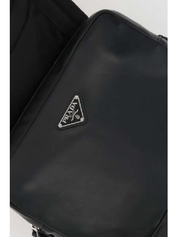 Triangle Logo Plaque Leather Nylon Backpack