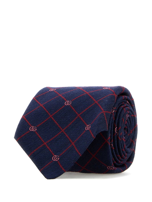 GG Logo Embroidered Wool Silk Tie