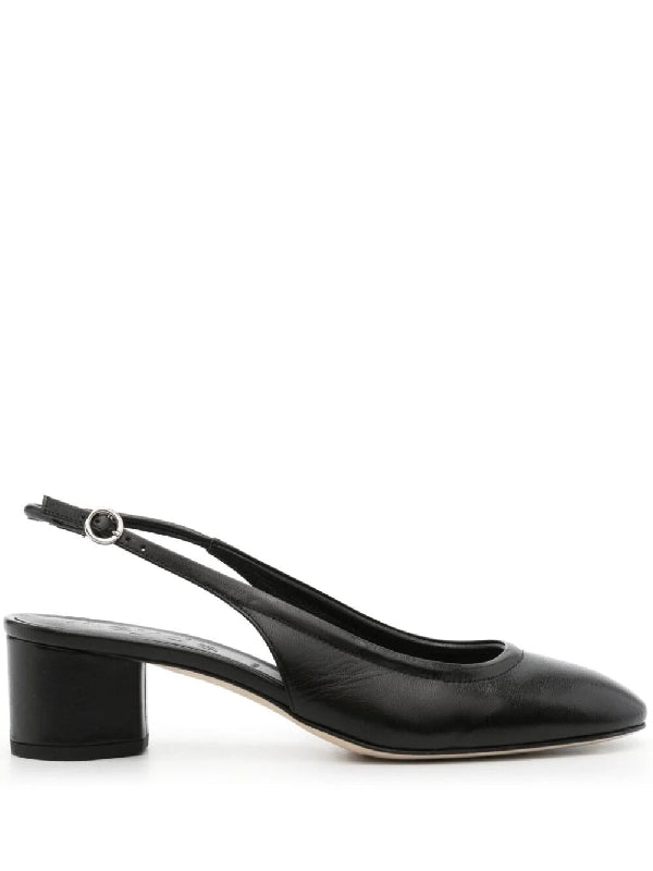 Romy Black Leather Slingback Heels