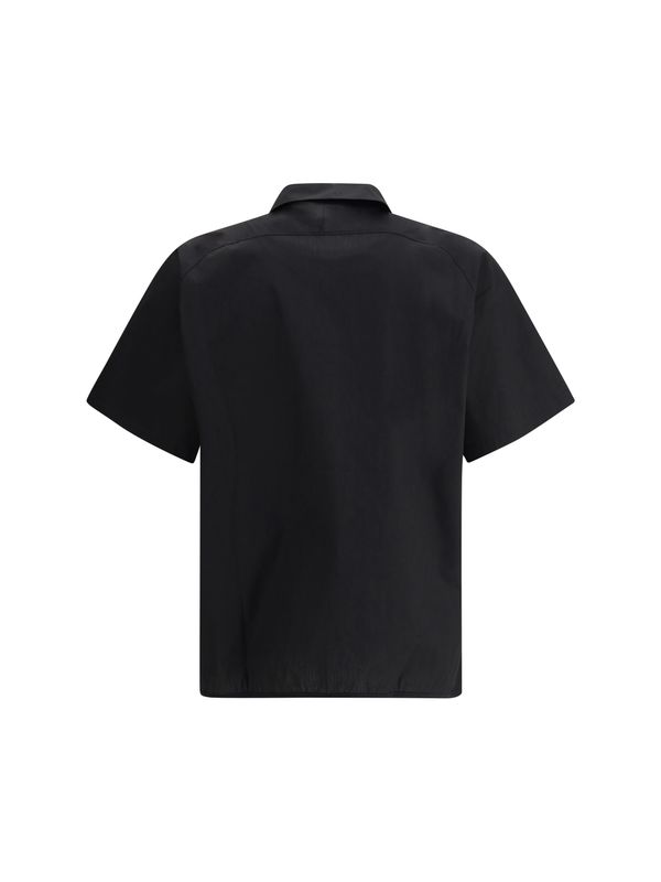 Logo Embroidery Poplin Cotton Zip Up Short Sleeve Shirt