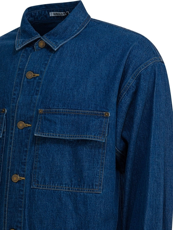 Auralee Selvedge Light Oz Denim Blue Shirt