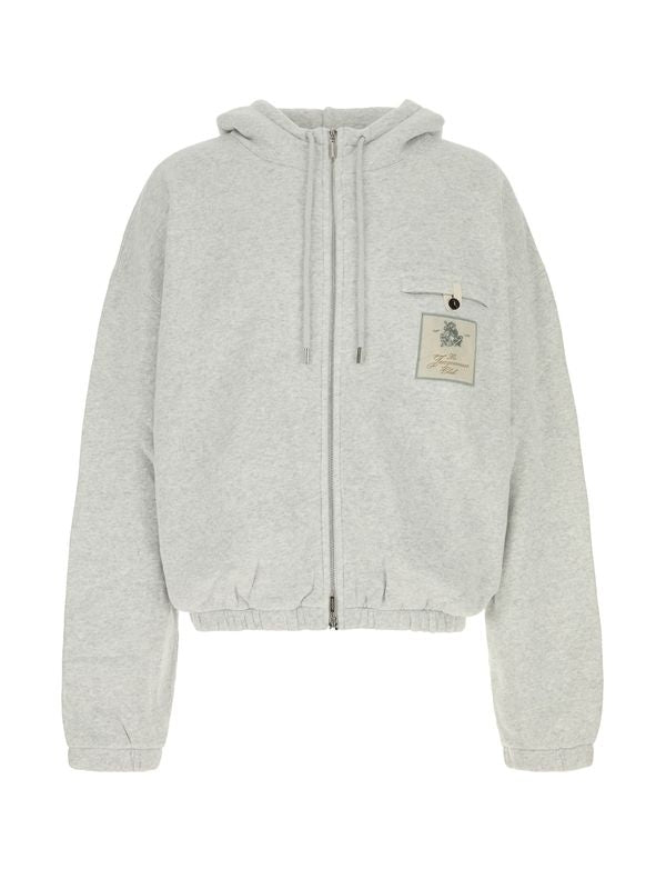 Back Logo Embroidery Cotton Hooded Zip-up