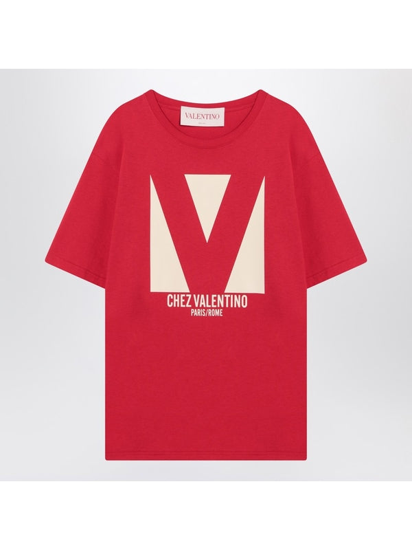 Valentino Red T-shirt with Chez Valentino print Half Sleeve