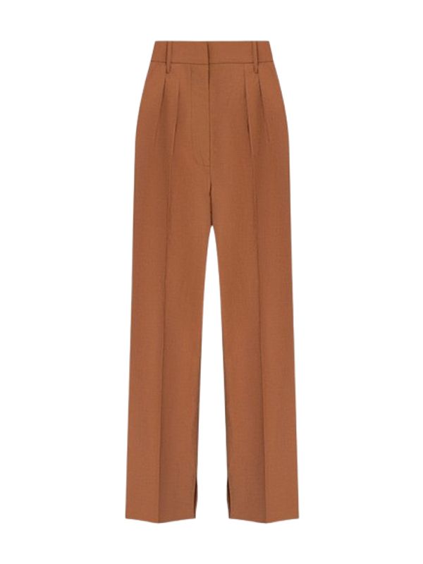 High-Waist Pintuck Cotton Pants