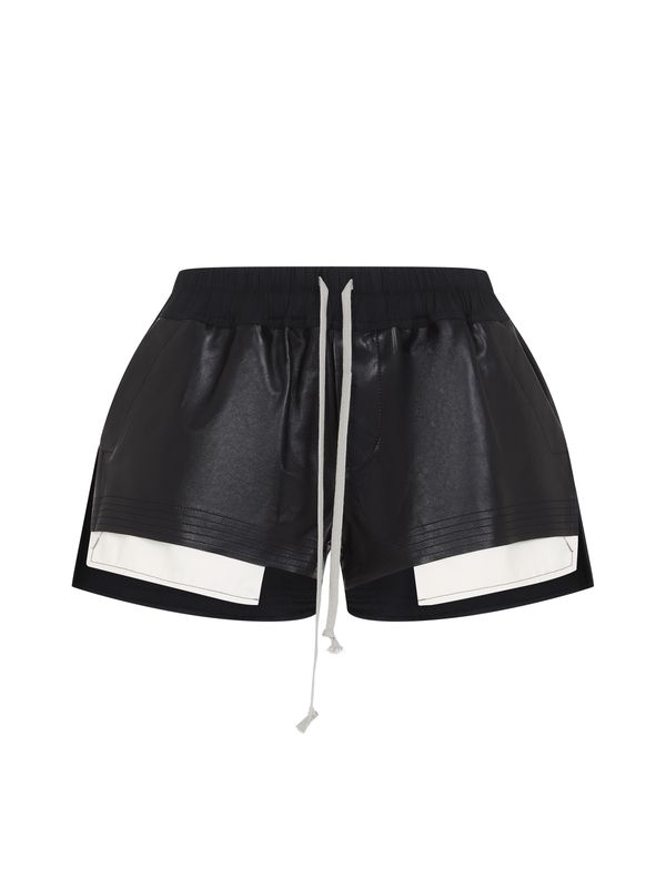 Asymmetric Pocket Detail Leather Shorts