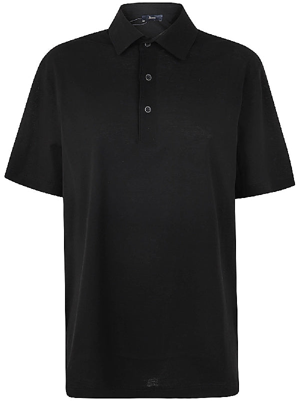 Black Cotton Polo Short Sleeve Shirt