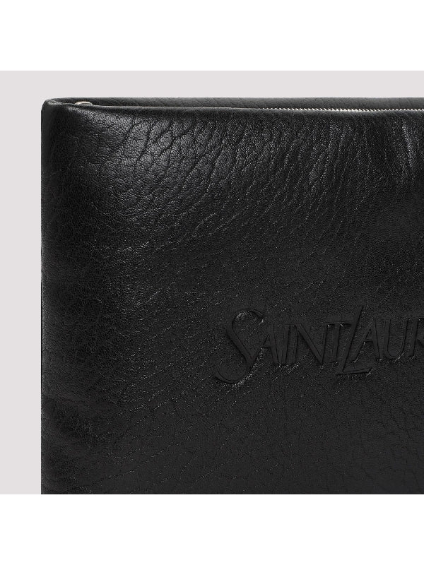 Emboss Logo Leather Clutch Bag