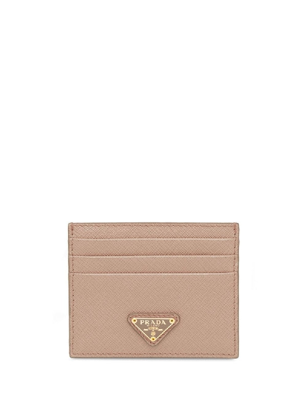 Triangle Logo Saffiano Leather Cardholder