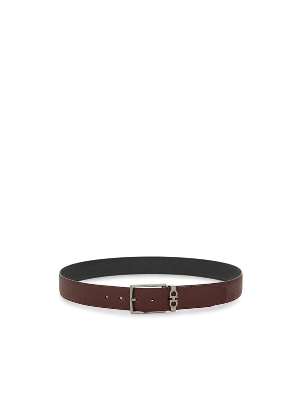 Reversible Gancini Detail Calfskin Belt