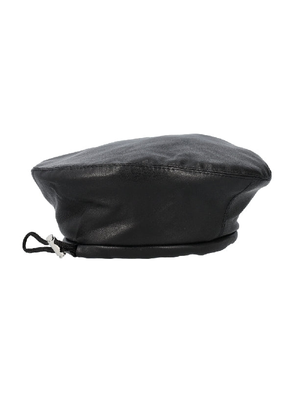 Metal Logo Faux Leather Beret