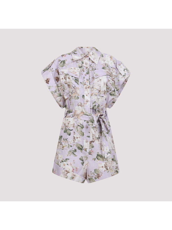 Flower Pattern Belt Jumpsuit