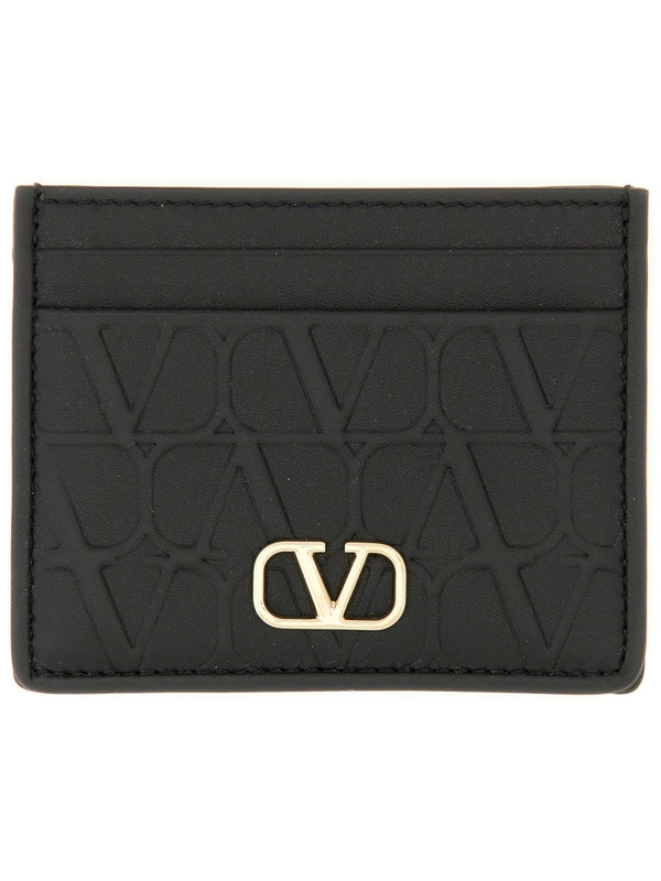 V Logo Leather Card Holder