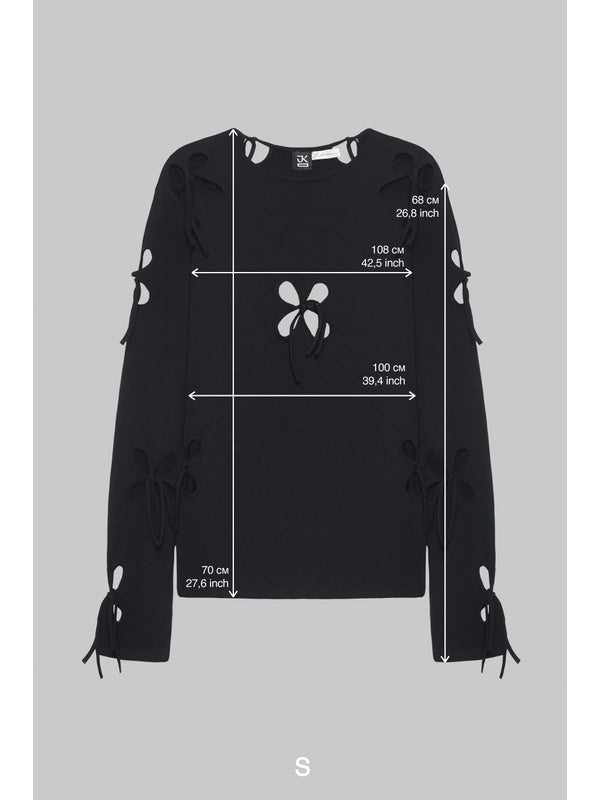 Petal Cut-Out Black Long-Sleeve Top