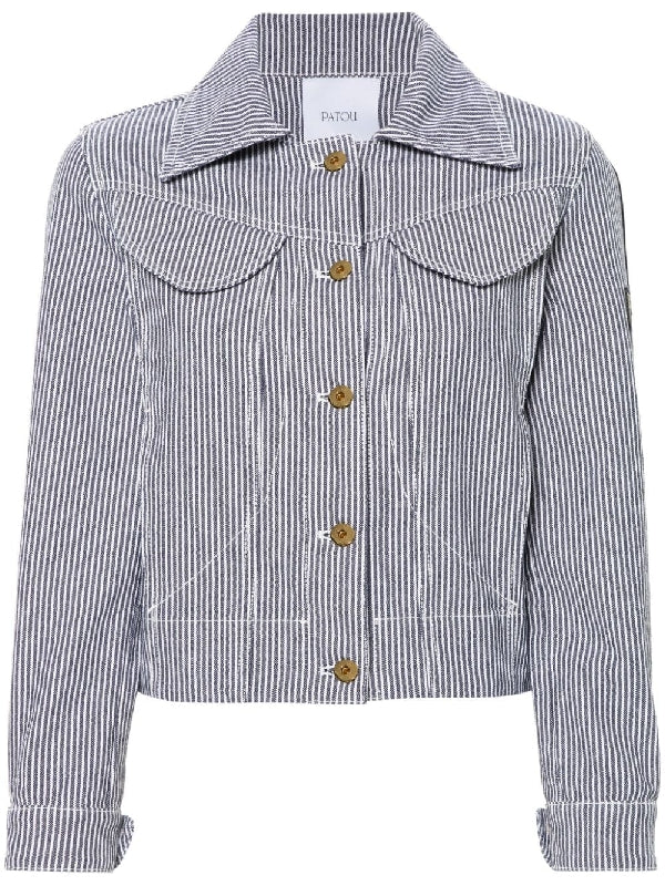 JP Logo Embossed Stripe Denim Jacket