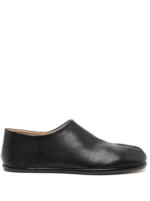 Black Leather Tabi Flat Loafers