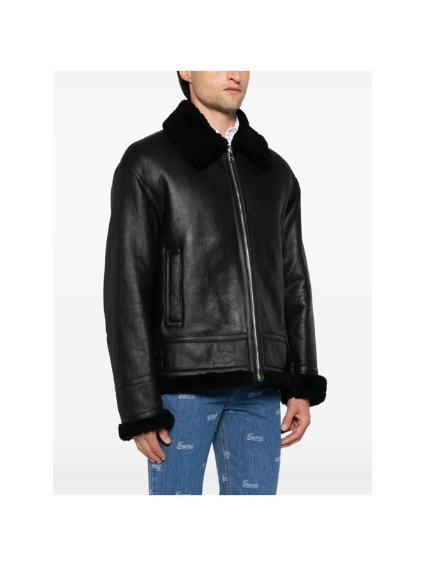 Back Logo Deboss Shearling Lambskin Jacket