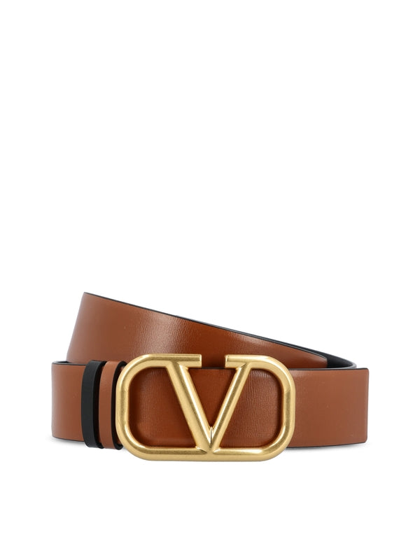 V Logo Reversible Leather Belt