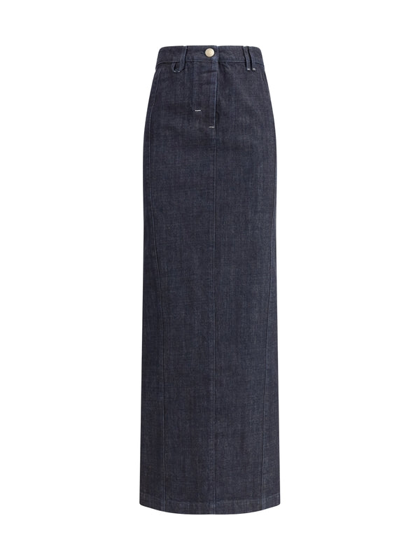 Back Logo Embroidery Denim Long Skirt