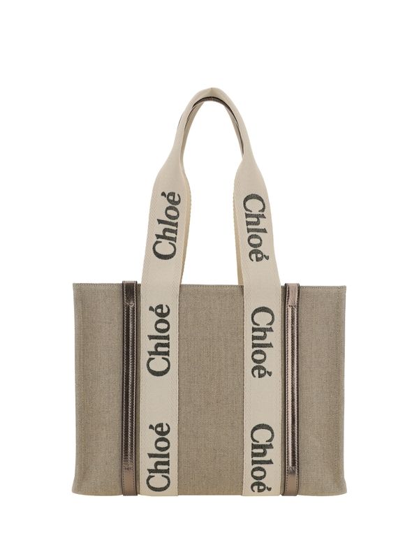 Woody Logo Linen Tote Bag