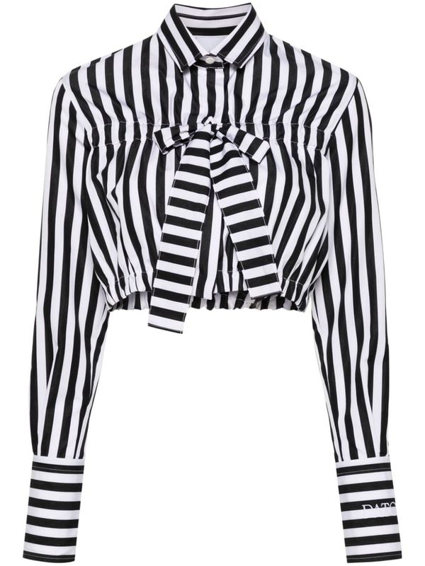 Bow Stripe Crop Cotton Shirt