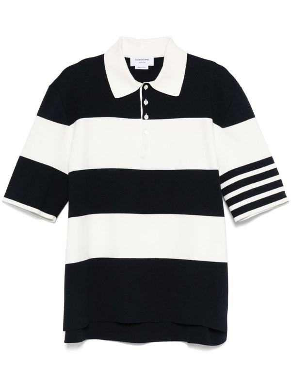 4-Bar Stripe Pattern Cotton Polo Shirt