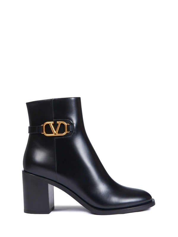 V Logo Leather Ankle Boots