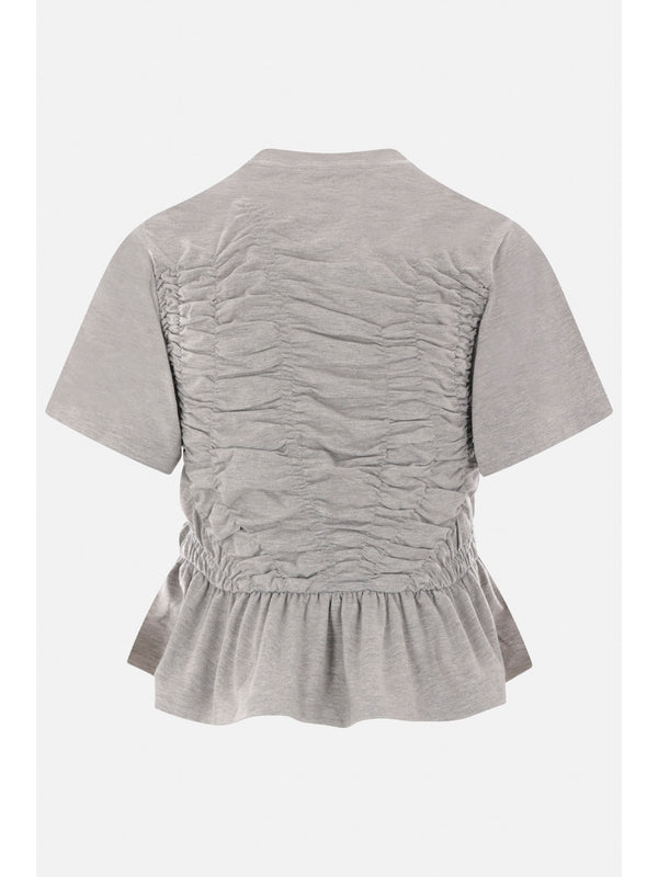 Peplum Drape Cotton Short-Sleeve T-Shirt